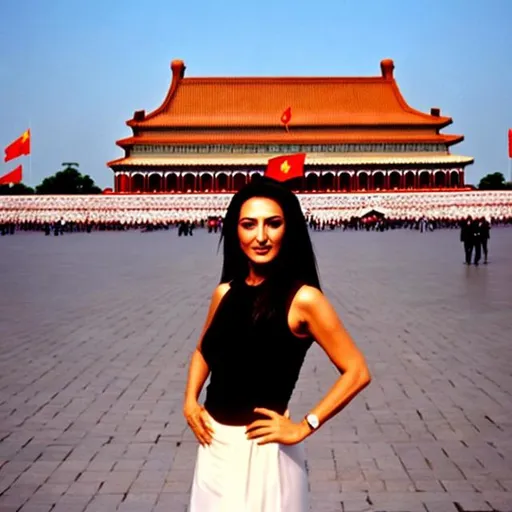 Prompt:  Ceca Raznatovic in tiananmen square 