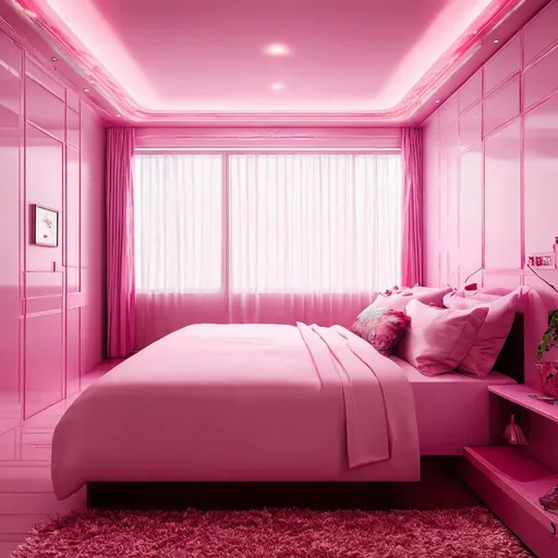 Prompt: futuristic pink bedroom