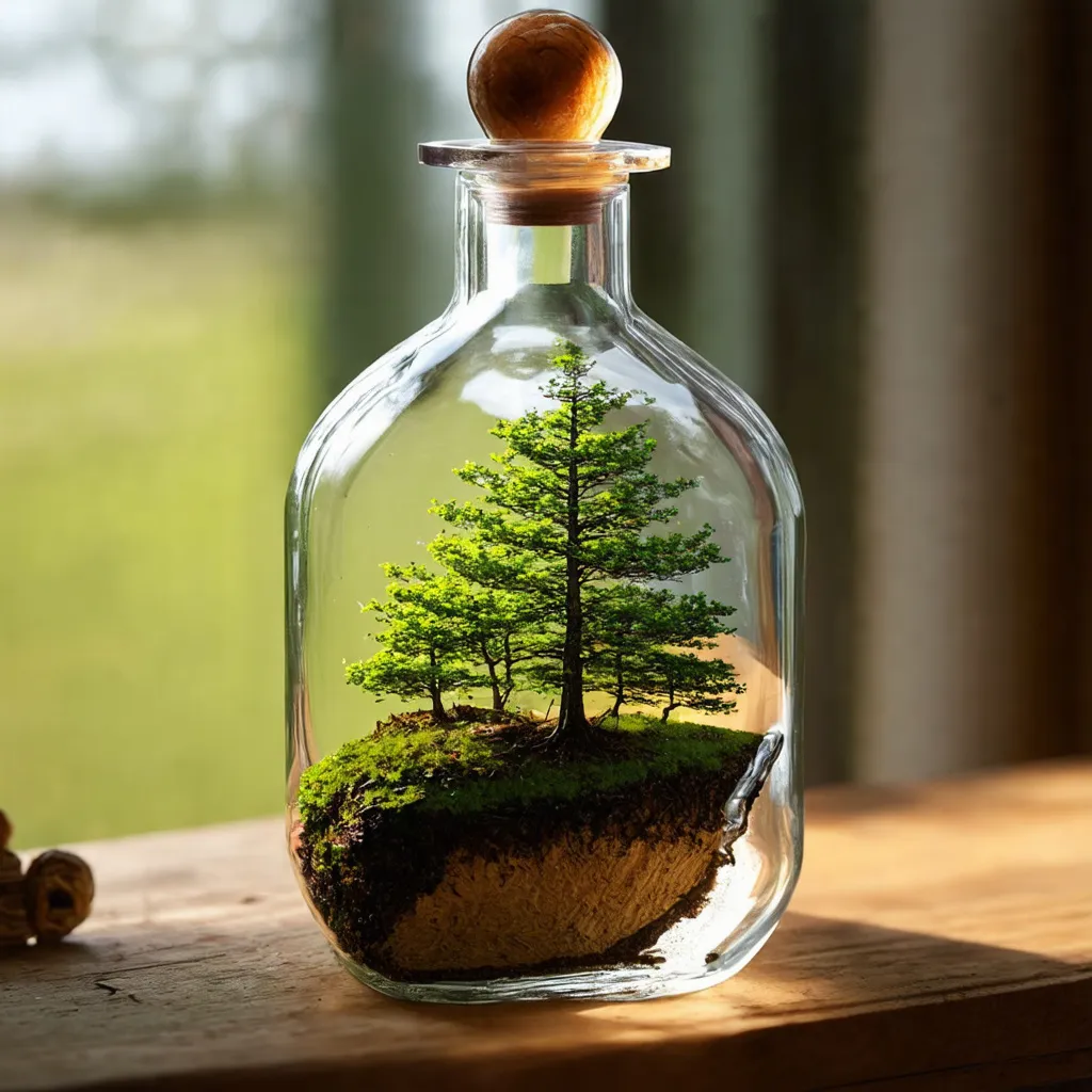 Prompt: landscape in a bottle