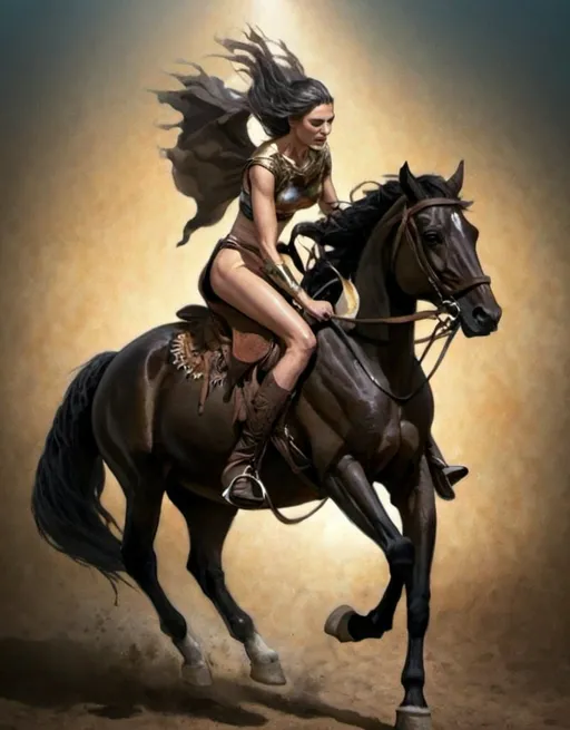 Prompt: women riding horse