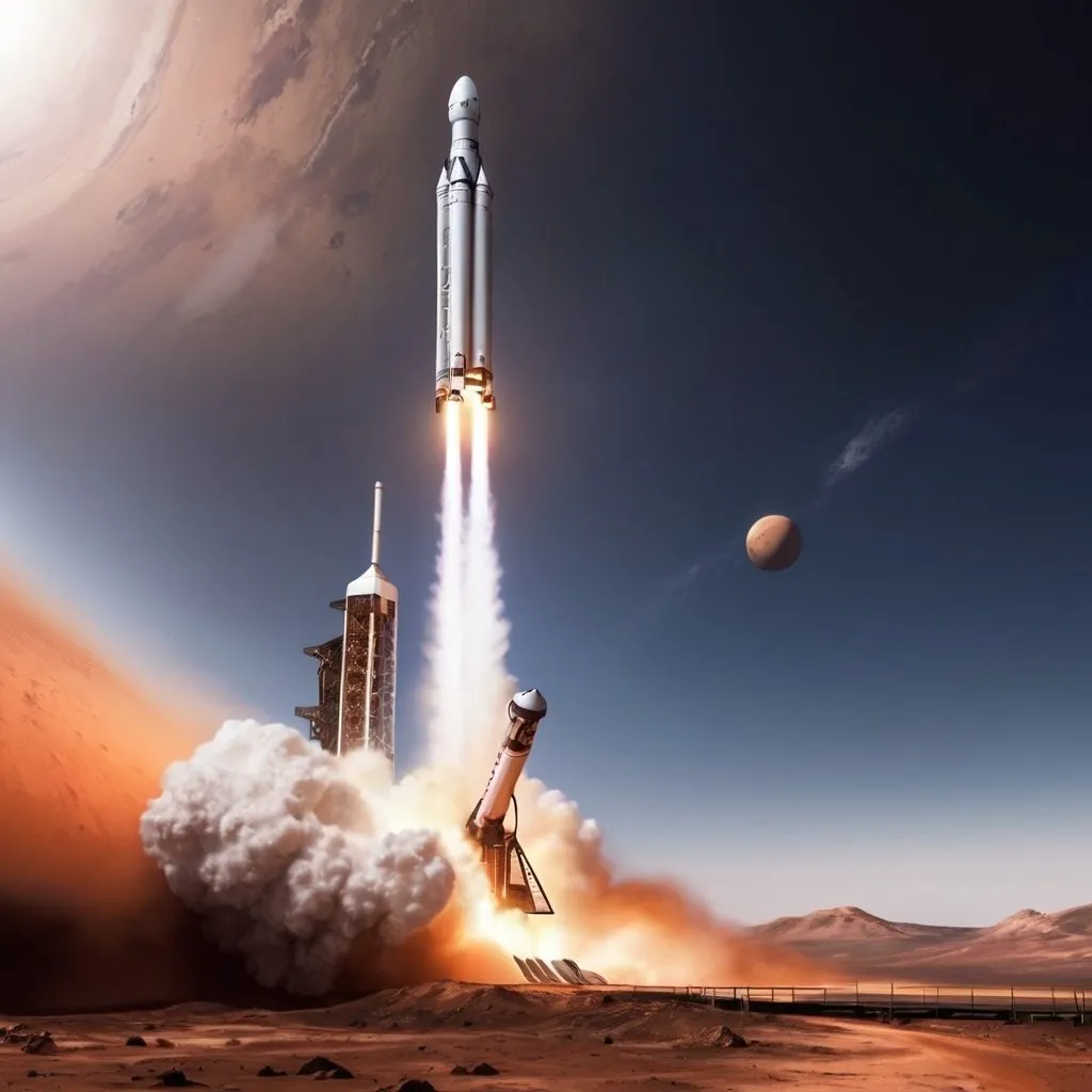 Prompt: space x rocket taking off to colonize mars