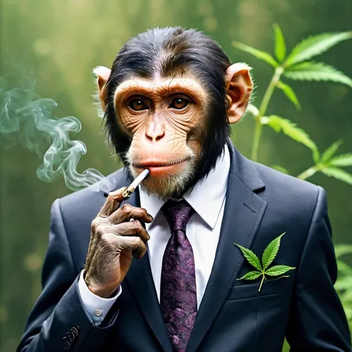 Prompt: A monkey smoking weed in a suit