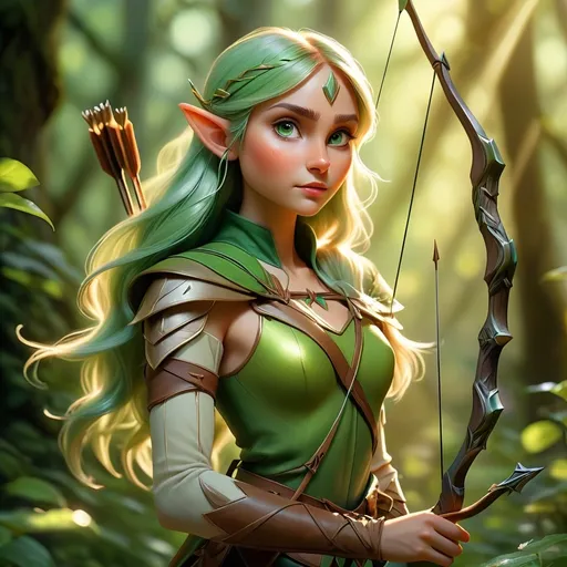 Prompt: Elf ranger in a mystical forest around sunlight