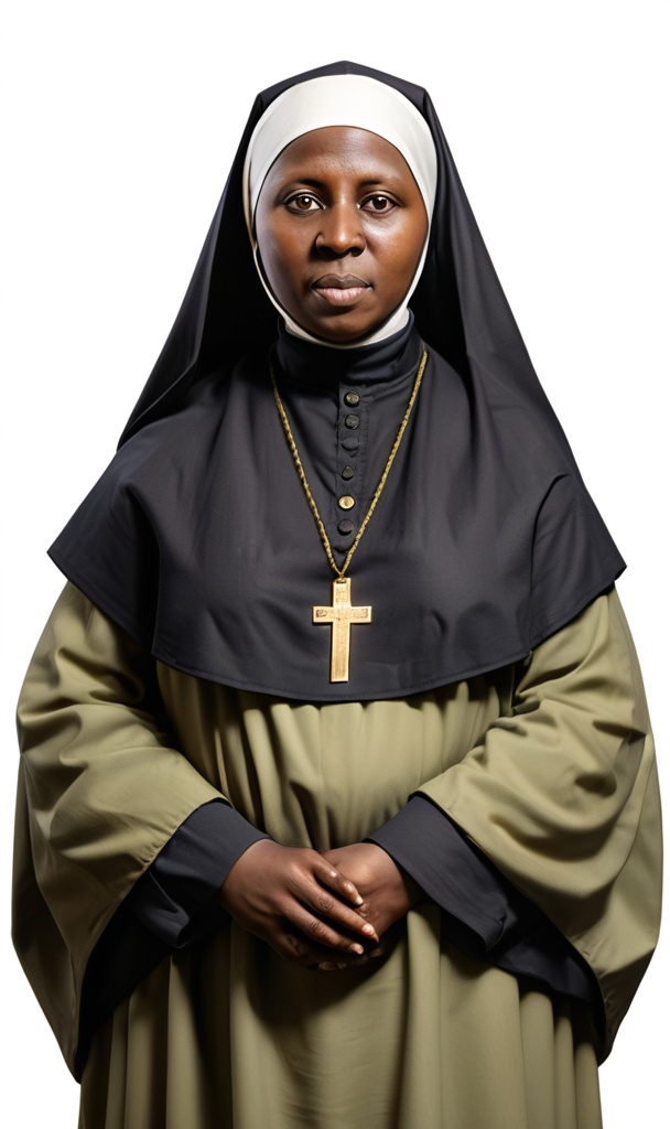 Prompt: a full body (head to tooe) image of st. bakhita
 with a plain background
