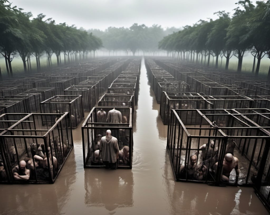 Enslaved Humans, many humans in cages, humans slaves...