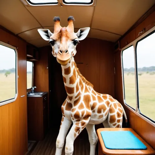 Prompt: A cute girrafe in a caravan