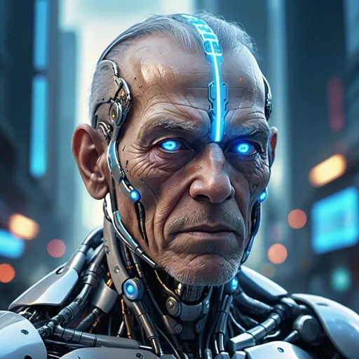 Prompt: THIS IS AN OLD MAN, THAT HAS ALLERADY PASSAWAY BUT THE TECHONOLOGY  COULD RETURN HIM TO LIVE AS A CYBORG
