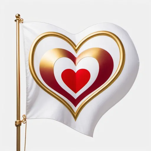 Prompt: a flag with a white background and a  solid red heart with a gold infinity symbol overlaid on the heart