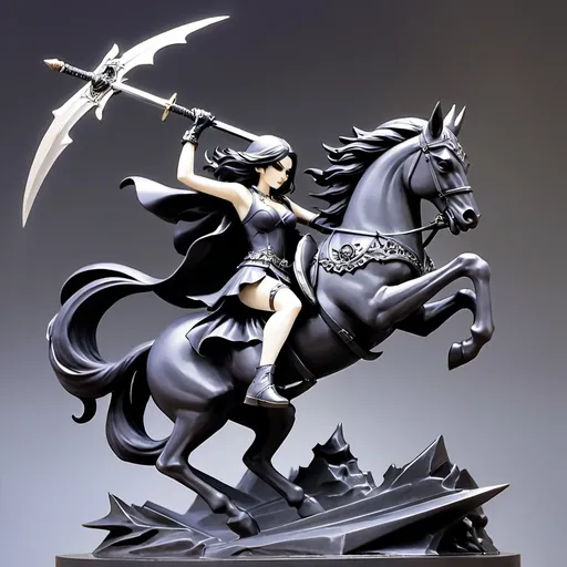 Prompt: a statue of a demon riding a horse with a sword and a skull on it's back, with a demon on its back, Anne Stokes, gothic art, insanely detailed and intricate, concept art