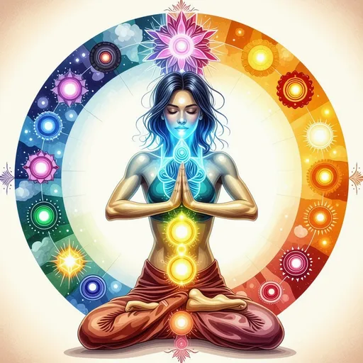 Prompt: create a chakra body diagram of the 9 chakras, earth star chakra, root chakra, sacral chakra, solar plexus chakra, heart chakra, throat chakra, third eye chakra, crown chakra and soul star chakra
