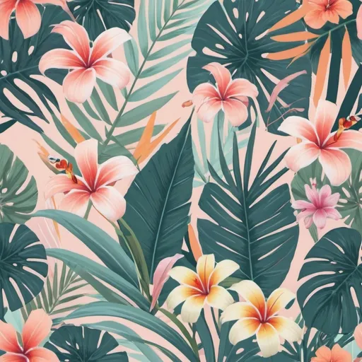 Prompt: Create a pattern for tropical design with pastel colors in 2d for unisex