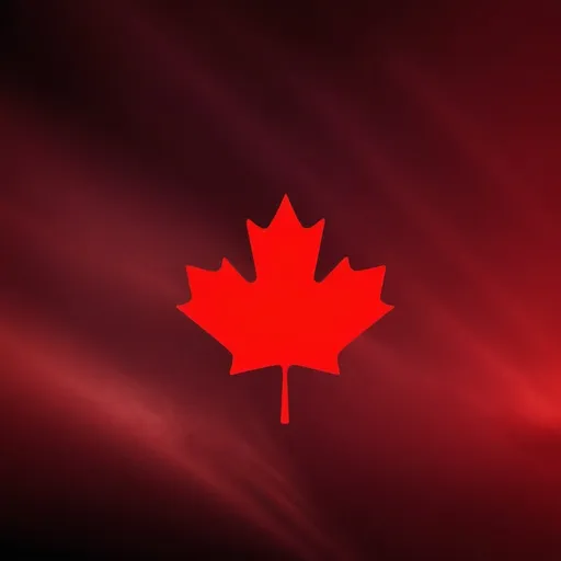 Prompt: abstract: Canadian flag in the sky, completely dark red background. 
