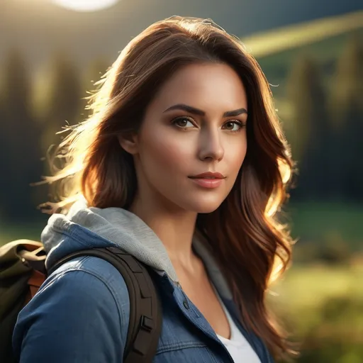 Prompt: I would like to have an outdoor hyper realistic full face portrait photo of a beautiful swiss woman wearing casual clothes standing in the nature, using sony camera, natural light and blur background. Concept art in 4K symmetrical portrait, in-focus, trending in artstation, cgsociety, 8k post-processing highly detailed, dramatic, moody lighting, characters 8K symmetrical, artstation, cinematic lighting, intricate details, 8k detail post processing--no dof --uplight:1.2), portrait, high detail, realistic, hyperrealistic, premium quality, digital painting, concept art, artistic, portrait