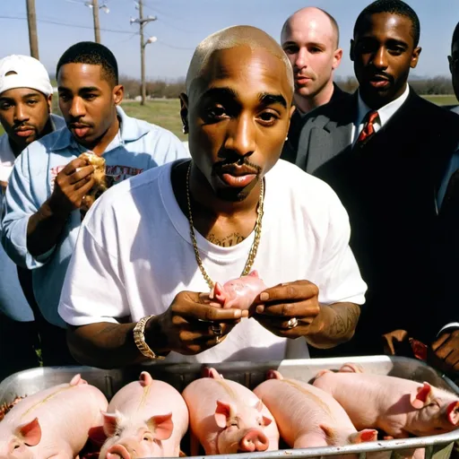 Prompt: tupac eating pigs