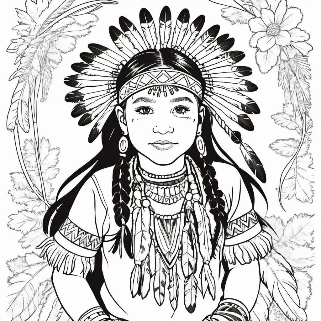 Prompt: pow wow kids dancing coloring book