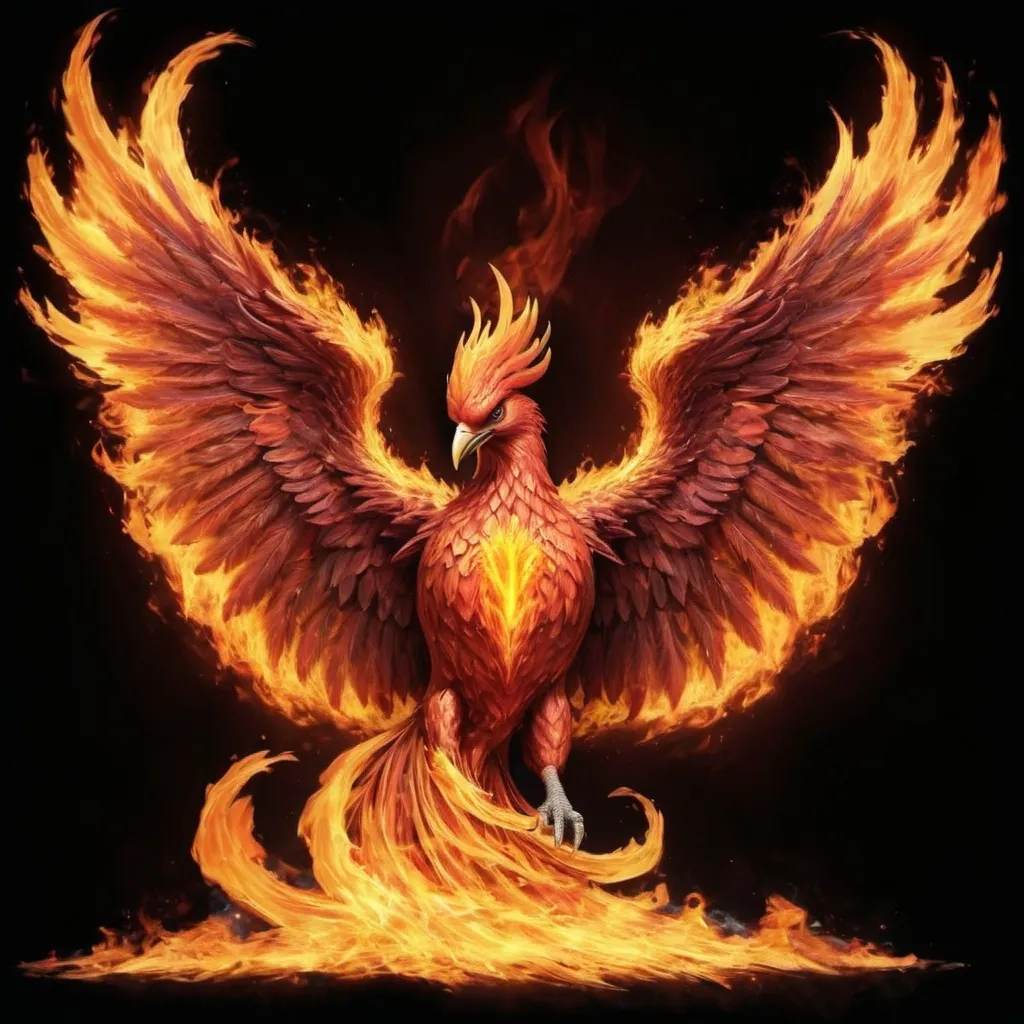 Prompt: Phoenix rising up fully flamed