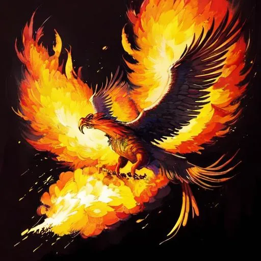 Prompt: Phoenix rising up in flight burning