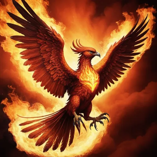 Prompt: Phoenix rising up in flight burning