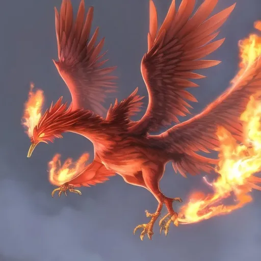 Prompt: Phoenix rising up in flight burning