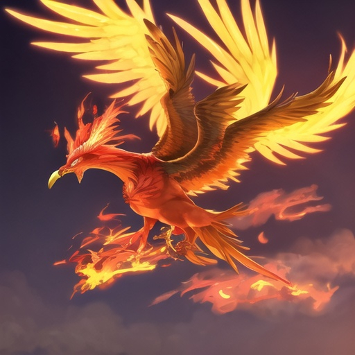 Prompt: Phoenix rising up in flight burning