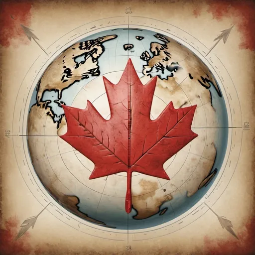 Prompt: Canadian maple leaf target sphere, arrow over world map, detailed paint texture, highres, globe design, target for arrow, red maple leaf, global concept, accurate aim, symbolic, world map background, detailed sphere, focus on accuracy, best quality, highres, detailed, global concept, intense focus, precise aim, symbolic, realistic world map, accurate target