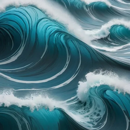 Prompt: a close-up on erratic swirls of a wave with blue and teal shades to make it look 3d