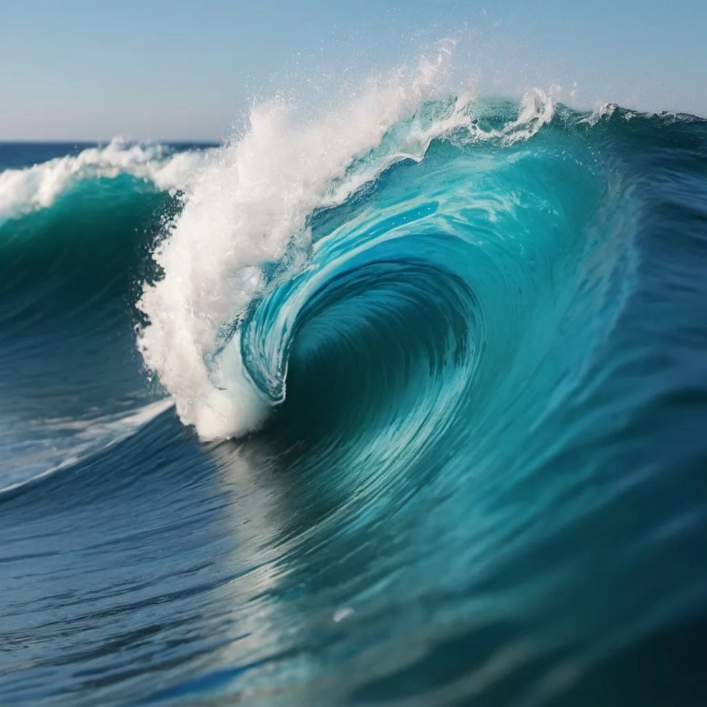 Prompt: a close-up on a wave with deep blue and teal shades to make it look 3d