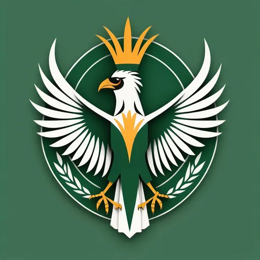 Prompt: "Design a modern, flat 2D interpretation of the Sudanese coat of arms with a friendly, approachable feel. Use a simple, clean green shield as the background. The Secretary Bird should be represented with minimal detail, just general strokes to suggest its form. Keep the design in one color (green) for simplicity and clarity. The style should be symmetrical, modern, and suitable for small prints and versatile applications."



