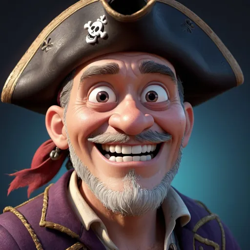 Prompt: Disney pixar character, 3d render style, old pirate evil laugh, cinematic colors