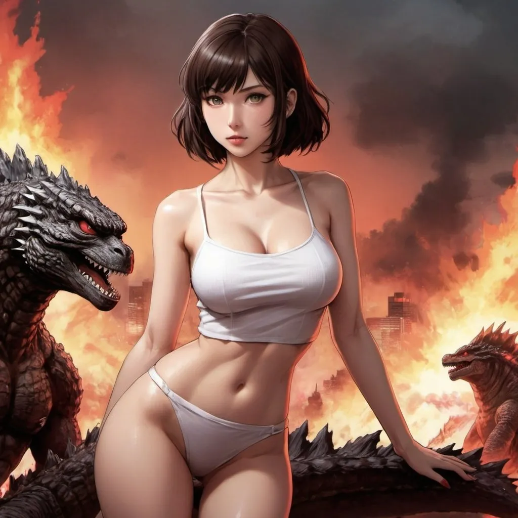 Prompt: Godzilla as a hot anime woman