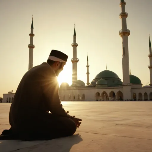 Prompt: Scene 1 (0-10 seconds):
A beautiful natural scene with the golden rays of the sunrise illuminating the earth. The camera slowly zooms in on a mosque, from which the call to prayer (adhan) is heard.
Dialogue:
"First love is for Allah, first prayer is for us."
Scene 2 (10-20 seconds):
A Muslim man calmly listens to the adhan and raises his hands in prayer. His face reflects peace and contentment.
Dialogue:
"In prayer lies the answer to all our questions, peace, and tranquility."
Scene 3 (20-30 seconds):
A family is seen going to the mosque and performing Salah (prayer) together. They are united, and the child is walking with their parents into the mosque.
Dialogue:
"The power of faith brings us together, Allah is with us every step of the way."
Scene 4 (30-40 seconds):
The family is now seen smiling at one another, looking peacefully at the sunset from a beautiful spot. The camera slowly shows their peaceful expressions.
Dialogue:
"The invincible strength comes from Allah's mercy, we are all united together."