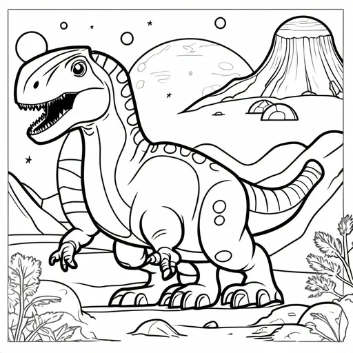 Prompt: "Create 3 fun and friendly outline images of Mars dinosaurs, suitable for children to color." Make sure the AI ​​is set to create black and white images with simple, clear outlines, perfect for children to color. Give the user the option to personalize the book with the child's name or a short message that will appear on the cover or in the introduction. This adds value to the final product.