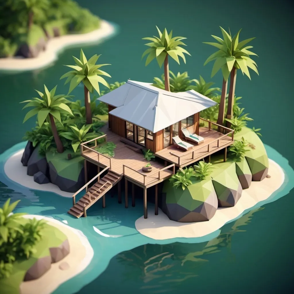 Prompt: "Step into a tranquil, low-poly world with this captivating model of a secluded island retreat. Nestled amidst lush greenery and surrounded by calm waters, this idyllic haven offers a perfect escape from the hustle and bustle of everyday life. Imagine exploring the cozy cabins and enjoying the serene ambiance of this picturesque island."