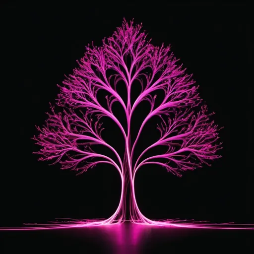 Prompt: pink tree shaped light painting black backdrop, minimalistic, elegant line design