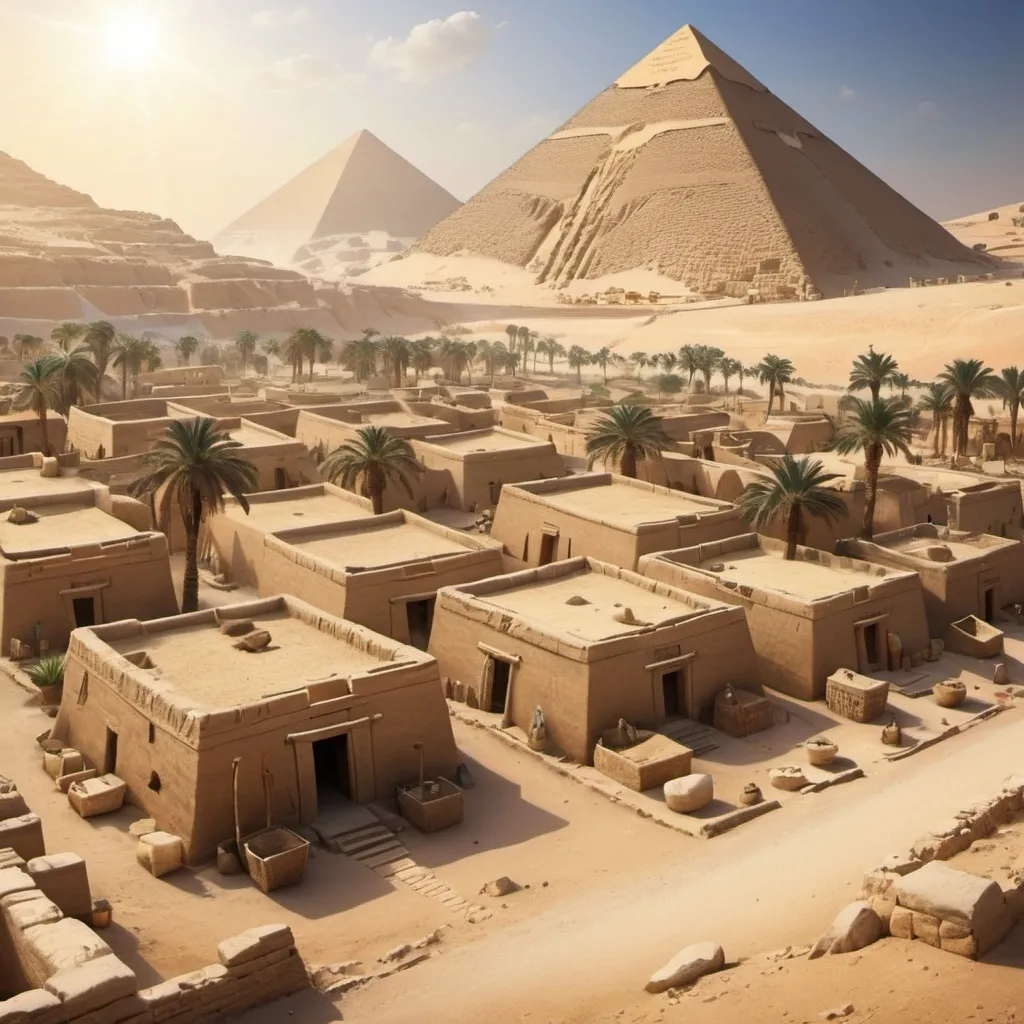 Prompt: Ancient Egyptian Village near pyramid