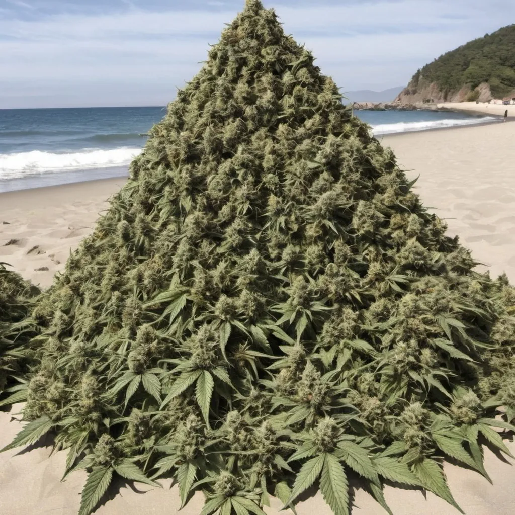 Prompt: imagine 10 tons of marihuana on a beach 