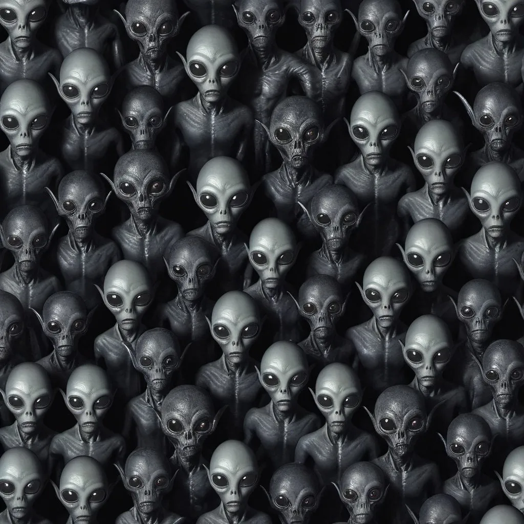 Prompt: 100 aliens, dark horror style