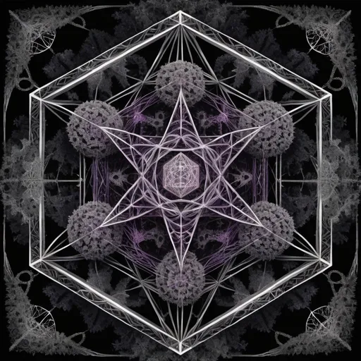 Prompt: intricate dark forest psychedelic geometry encapsulated within metatrons cube