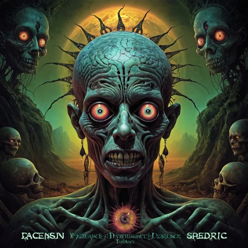 Prompt: creepy, disturbing psytrance album cover 