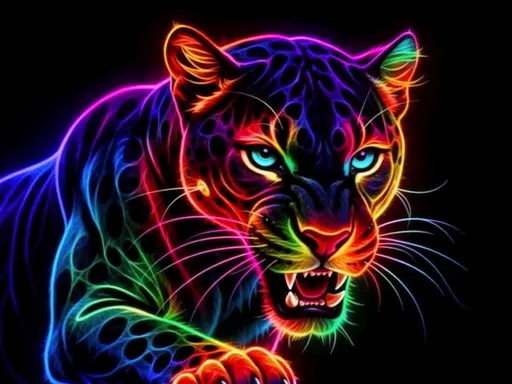 Prompt: Neon rainbow panthera