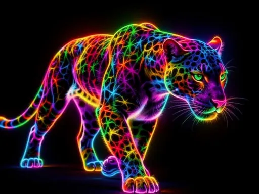 Prompt: Neon rainbow panthera