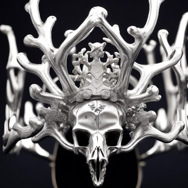 Prompt: A crown made of platinum in the shape of reindeer antlers that come directly out of the skull.
