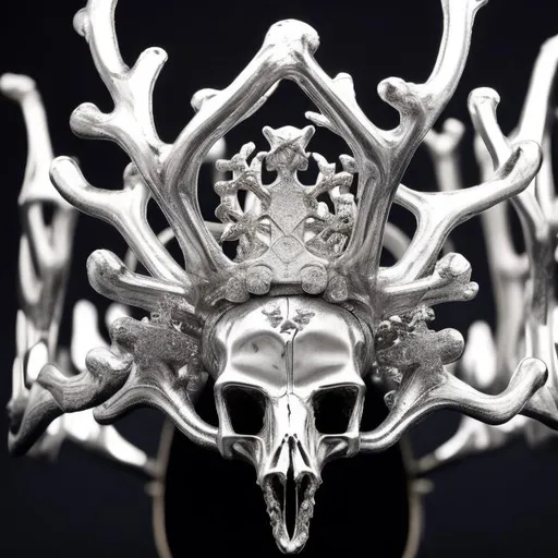 Prompt: A crown made of platinum in the shape of reindeer antlers that come directly out of the skull.
