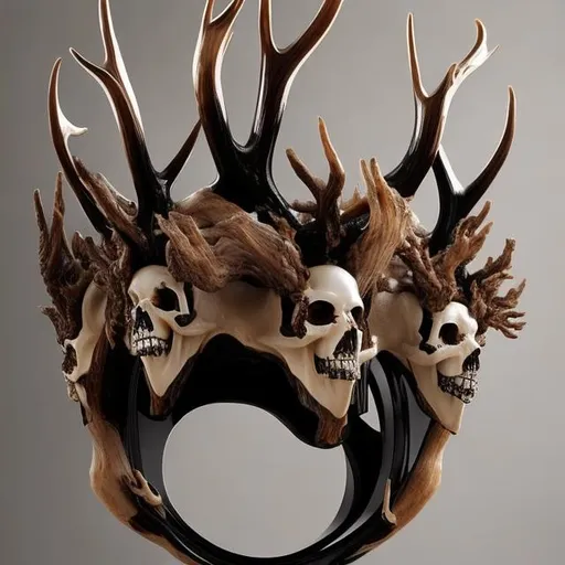 Prompt: A crown made of onyx in the shape of antelope antlers that come directly out of the skull.
