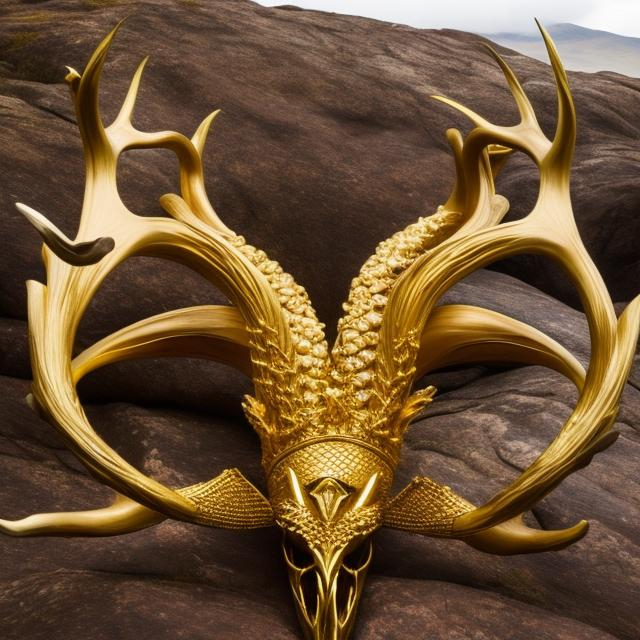 Prompt: A crown made of gold in the shape of springbok antlers that come directly out of the skull.
