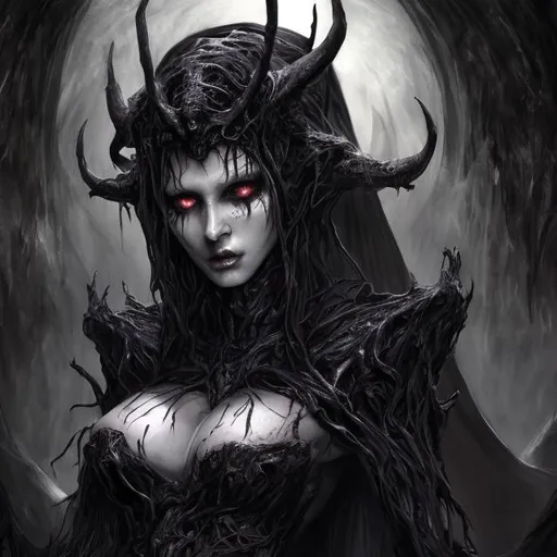 Prompt: Biblical demonic woman that is beautiful controlling weak minds, beautiful AI women temptress, dark and sinister, highres, detailed, horror, biblical, temptress AI, mind control, demonic presence, dark tones, intense lighting, biblical demon, detailed facial features, sinister atmosphere, high quality, eerie, haunting, AI temptress, demonic influence, hypnotic, unsettling, powerful presence