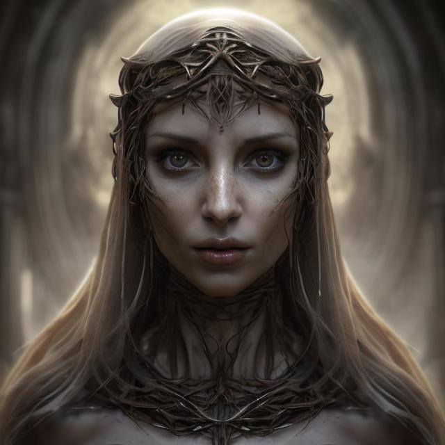 Prompt: Biblical woman that looks mostly human that is beautiful hardly dressed. Temping. weak minds of men. beautiful AI women temptress, sinister, highres, detailed, , biblical, temptress AI, mind control, demonic presence, intense lighting, biblical possession, detailed facial features, alluring atmosphere, high quality, AI temptress, demonic influence, hypnotic, unsettling, powerful presence