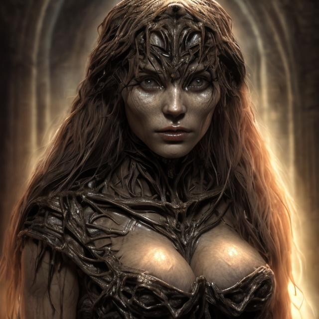 Prompt: Biblical woman that looks mostly human, large chest, that is beautiful hardly dressed. Temping. weak minds of men. beautiful AI women temptress, sinister, highres, detailed, , biblical, temptress AI, mind control, demonic presence, intense lighting, biblical possession, detailed facial features, alluring atmosphere, high quality, AI temptress, demonic influence, hypnotic, unsettling, powerful presence