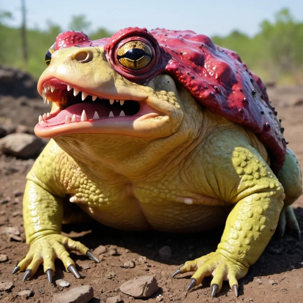 Prompt: A giant radioactive toad with a barbed tongue 