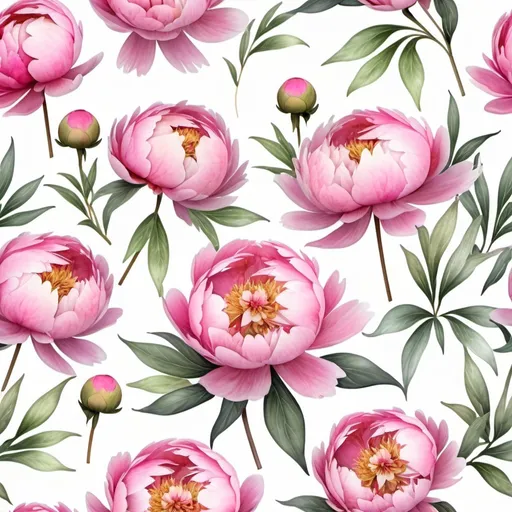 Prompt: create watercolor images of pink peony flowers on white background